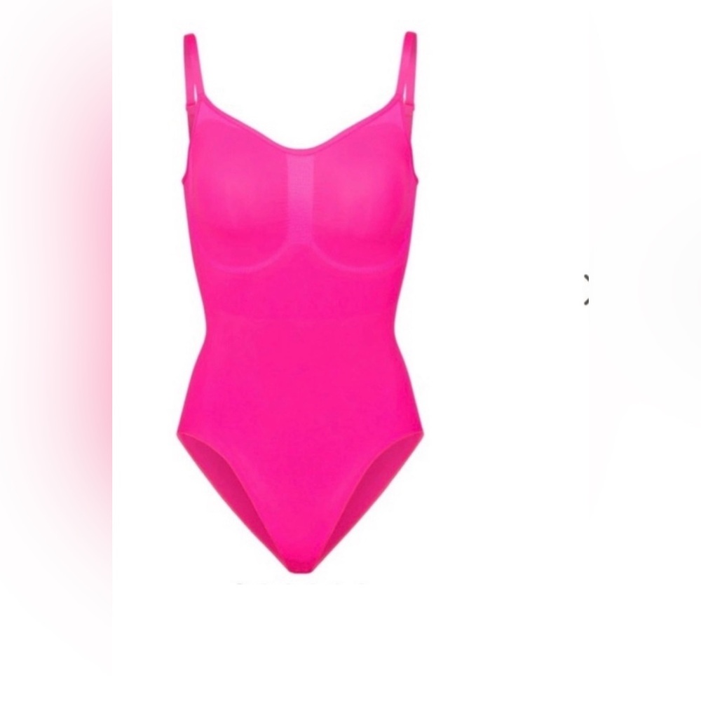 Skims Flamingo Hot Pink Sculpting Bodysuit with Snaps Full Sculpt Shapewear XS